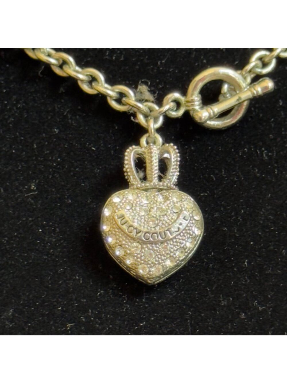 Juicy Couture Silver-Tone Crown Puff Heart Charm Necklace Toggle Closure Vintage - Picture 2 of 9